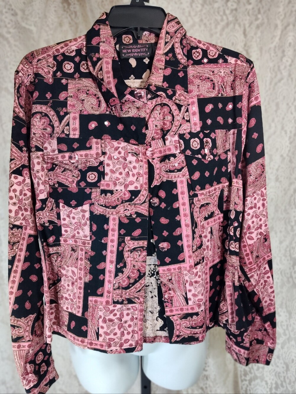 New Identity Pink Paisley Button-Up Jean Jacket